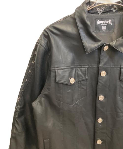 SUPPLIER（サプライヤー）SUPPLIER (サプライヤー) フェイクレザー×デニム切替ジャケット ブラック サイズ:XLの古着・服飾アイテム