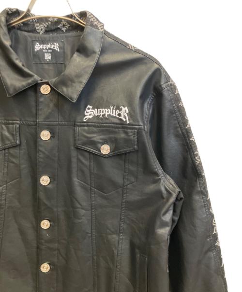 SUPPLIER（サプライヤー）SUPPLIER (サプライヤー) フェイクレザー×デニム切替ジャケット ブラック サイズ:XLの古着・服飾アイテム