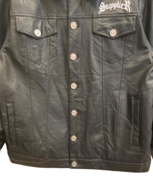 SUPPLIER（サプライヤー）SUPPLIER (サプライヤー) フェイクレザー×デニム切替ジャケット ブラック サイズ:XLの古着・服飾アイテム