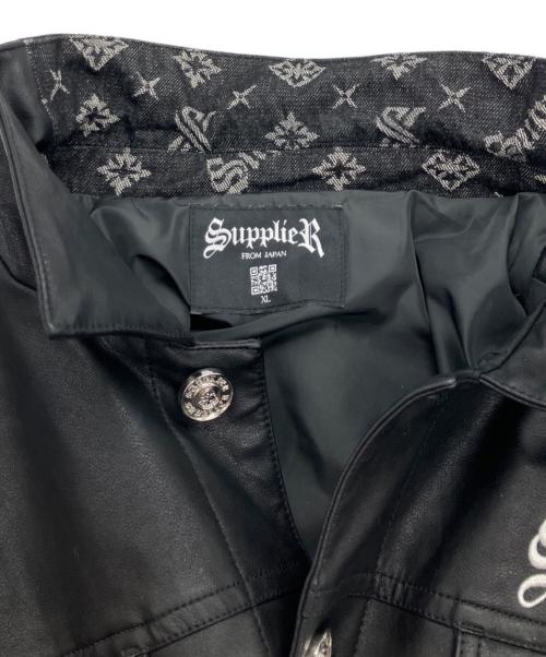 SUPPLIER（サプライヤー）SUPPLIER (サプライヤー) フェイクレザー×デニム切替ジャケット ブラック サイズ:XLの古着・服飾アイテム