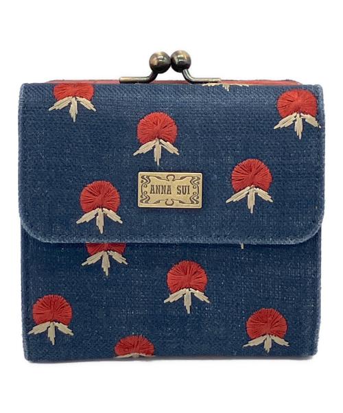 ANNA SUI（アナスイ）ANNA SUI (アナスイ) ガマ口 2つ折り財布 ネイビー×ブラウンの古着・服飾アイテム