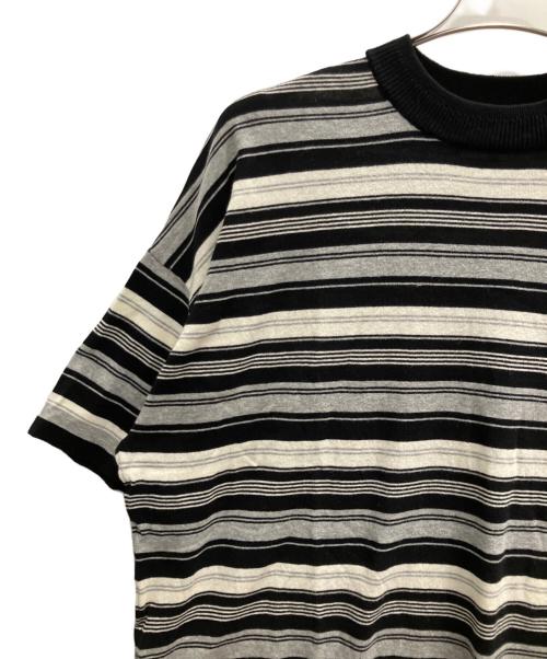 BALLAST ARK（バラストアーク）BALLAST ARK (バラストアーク) MULTI BORDER COTTON KNIT TEE ブラック×グレー サイズ:Ｌの古着・服飾アイテム