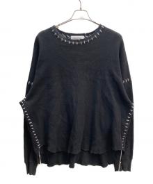 DISCOVERED（ディスカバード）の古着「ビッグシルエットダメージワッフルカットソー ロンT」｜ブラック