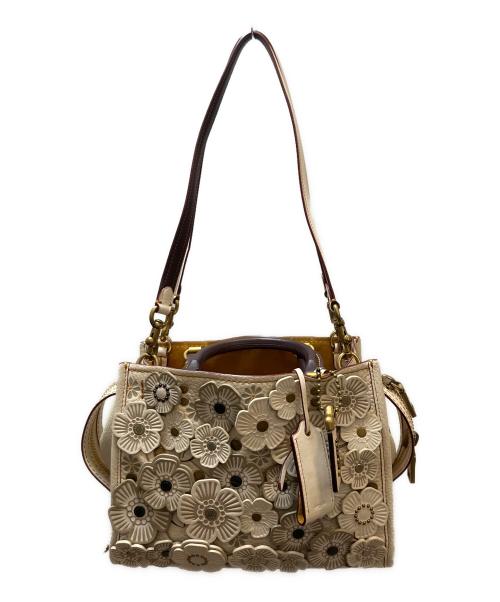 COACH（コーチ）COACH (コーチ) ティーローズ2WAYバッグ ブラウン×アイボリーの古着・服飾アイテム