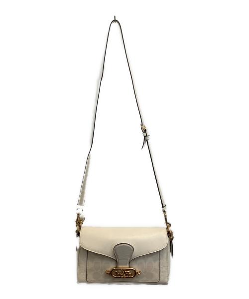 COACH（コーチ）COACH (コーチ) ぺブルレザー コーティングキャンバス シグネチャー  ホワイトの古着・服飾アイテム
