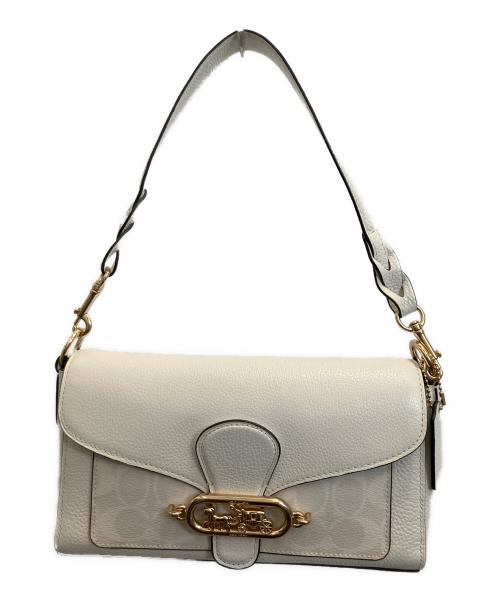 COACH（コーチ）COACH (コーチ) ぺブルレザー コーティングキャンバス シグネチャー  ホワイトの古着・服飾アイテム