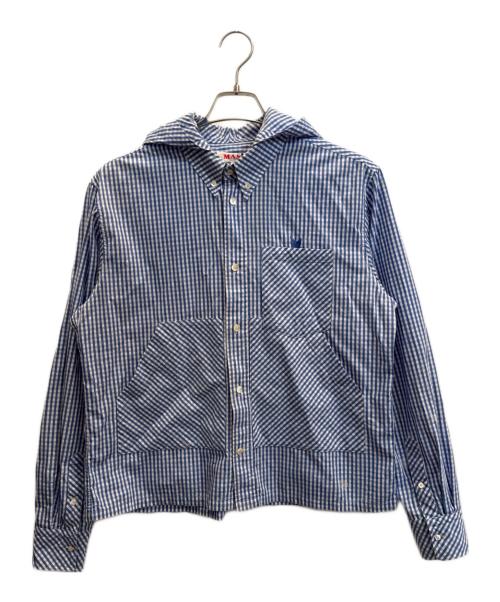 masu（エムエーエスユー）masu (エムエーエスユー) HOODED B.D SHIRT ブルー×ホワイト サイズ:48の古着・服飾アイテム