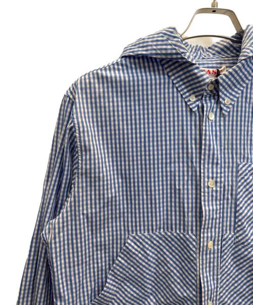 masu（エムエーエスユー）masu (エムエーエスユー) HOODED B.D SHIRT ブルー×ホワイト サイズ:48の古着・服飾アイテム