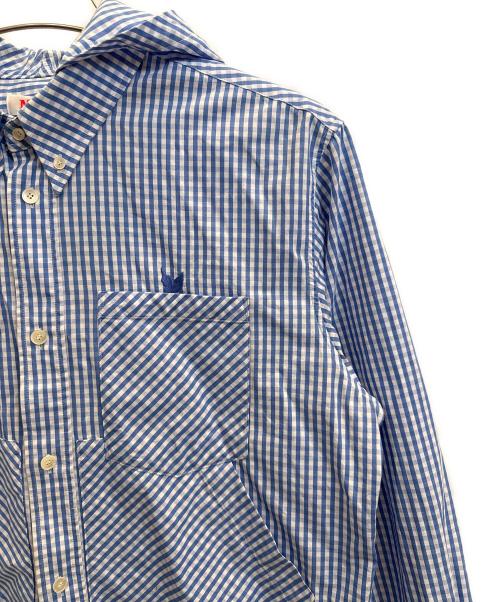 masu（エムエーエスユー）masu (エムエーエスユー) HOODED B.D SHIRT ブルー×ホワイト サイズ:48の古着・服飾アイテム