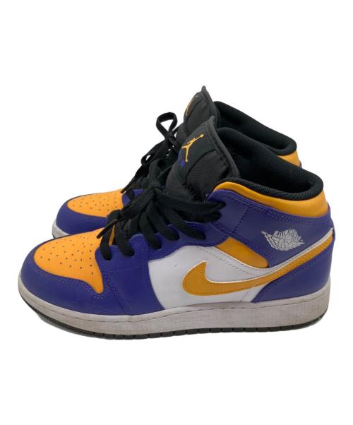 NIKE（ナイキ）NIKE (ナイキ) GS Air Jordan 1 Mid ホワイト×パープル×オレンジ サイズ:	SIZE 24.5cmの古着・服飾アイテム
