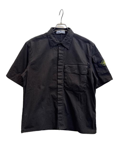 STONE ISLAND（ストーンアイランド）STONE ISLAND (ストーンアイランド) STRETCH ORGANIC COTTON TWILL SHORT SLEEVE SHIRT ブラック サイズ:Мの古着・服飾アイテム