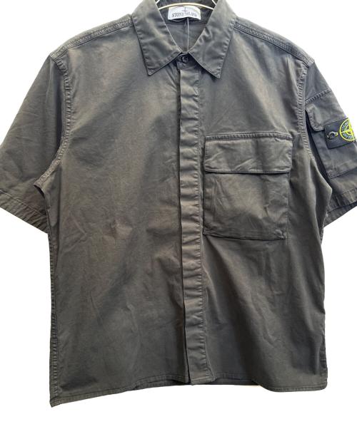 STONE ISLAND（ストーンアイランド）STONE ISLAND (ストーンアイランド) STRETCH ORGANIC COTTON TWILL SHORT SLEEVE SHIRT ブラック サイズ:Мの古着・服飾アイテム