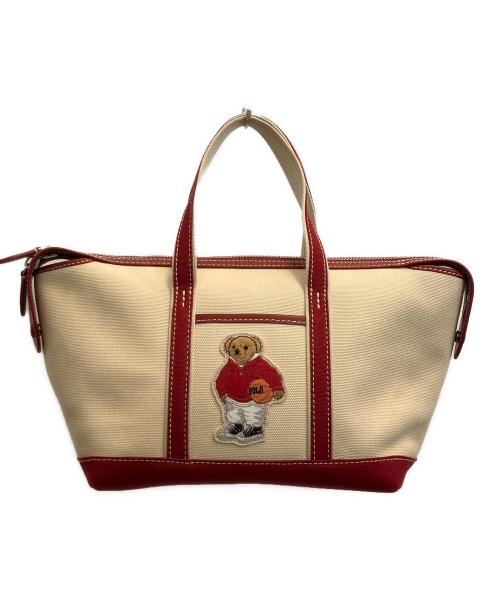 POLO RALPH LAUREN（ポロ・ラルフローレン）POLO RALPH LAUREN (ポロ・ラルフローレン) ポロベア ミニトート ベージュ×レッドの古着・服飾アイテム