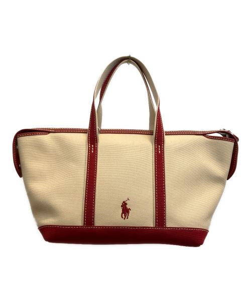 POLO RALPH LAUREN（ポロ・ラルフローレン）POLO RALPH LAUREN (ポロ・ラルフローレン) ポロベア ミニトート ベージュ×レッドの古着・服飾アイテム