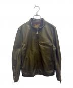 Y'2 leatherワイツーレザー）の古着「STEER OIL SINGLE BREASTED MOTORCYCLE JACKET シングルライダースジャケット」｜グリーン