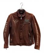 VANSONバンソン）の古着「Skull Design Riders Jacket」｜ブラウン