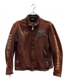 VANSON（バンソン）の古着「Skull Design Riders Jacket」｜ブラウン