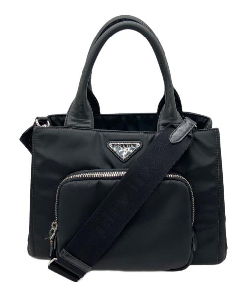 PRADA（プラダ）PRADA (プラダ) ReNylon前ポケ付ハンドバッグ ブラックの古着・服飾アイテム