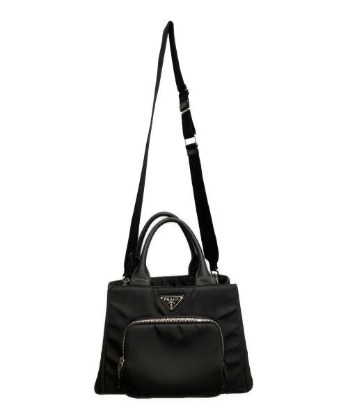 PRADA（プラダ）PRADA (プラダ) ReNylon前ポケ付ハンドバッグ ブラックの古着・服飾アイテム