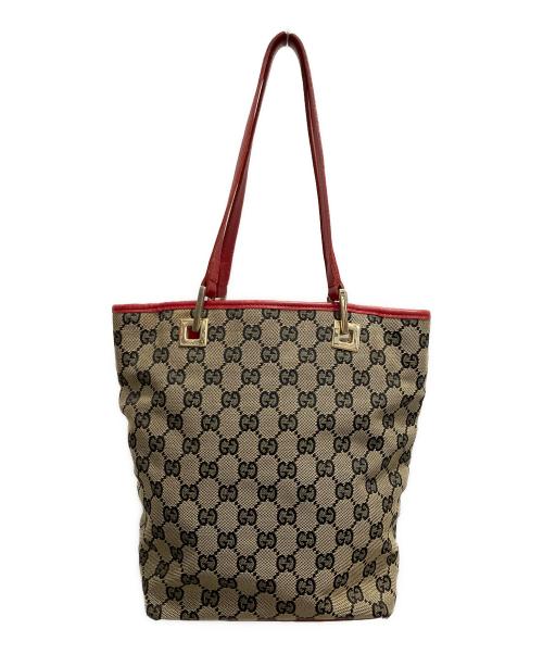GUCCI（グッチ）GUCCI (グッチ) ミニトートバッグ レッド×ブラウンの古着・服飾アイテム