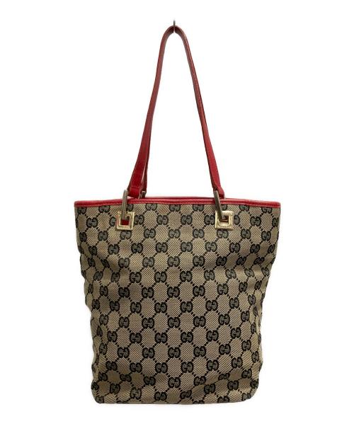 GUCCI（グッチ）GUCCI (グッチ) ミニトートバッグ レッド×ブラウンの古着・服飾アイテム