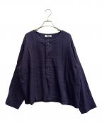 inn ISSEY MIYAKEイッセイミヤケ）の古着「ノーカラーシャツ」｜ネイビー