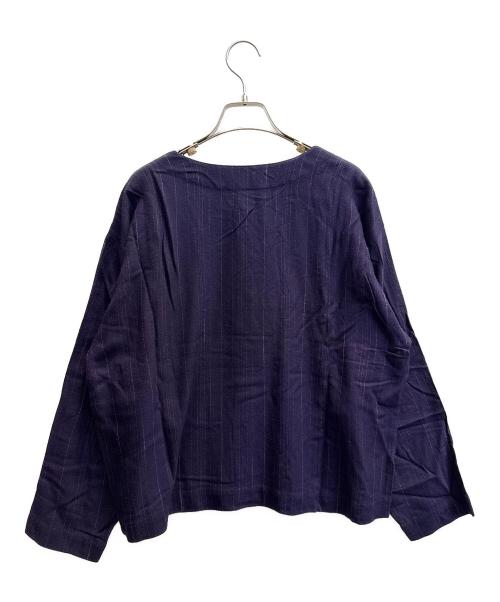 inn ISSEY MIYAKE（イッセイミヤケ）inn ISSEY MIYAKE (イッセイミヤケ) ノーカラーシャツ ネイビー サイズ:Мの古着・服飾アイテム