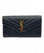 Saint Laurent Parisサンローランパリ）の古着「ラージフラップ Vステッチ 長財布」｜ブラック