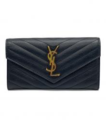 Saint Laurent Paris（サンローランパリ）の古着「ラージフラップ Vステッチ 長財布」｜ブラック