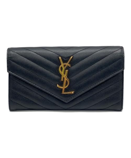 Saint Laurent Paris（サンローランパリ）Saint Laurent Paris (サンローランパリ) ラージフラップ Vステッチ 長財布 ブラックの古着・服飾アイテム