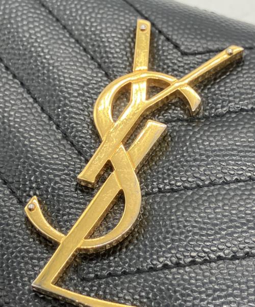 Saint Laurent Paris（サンローランパリ）Saint Laurent Paris (サンローランパリ) ラージフラップ Vステッチ 長財布 ブラックの古着・服飾アイテム