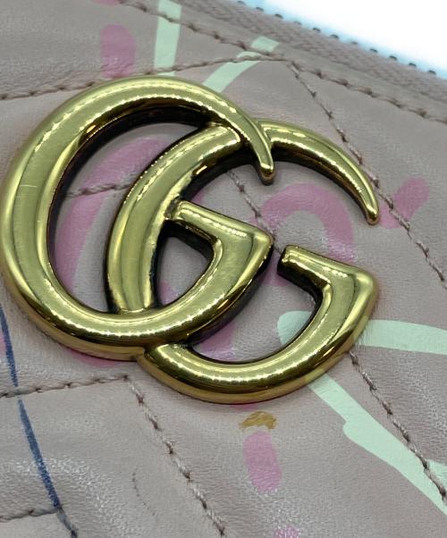GUCCI（グッチ）GUCCI (グッチ) GGマーモント　ゴーストプリント　ラウンドファスナー財布 ピンクの古着・服飾アイテム