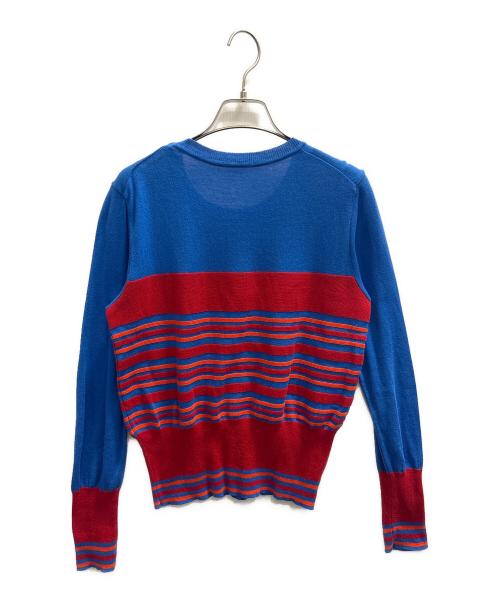 Vivienne Westwood（ヴィヴィアンウエストウッド）Vivienne Westwood (ヴィヴィアンウエストウッド) オーブ刺繍ニット ブルー×レッド サイズ:Мの古着・服飾アイテム