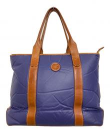 HUNTING WORLD（ハンティングワールド）の古着「レザー切替トートバッグ」｜ネイビー×ブラウン