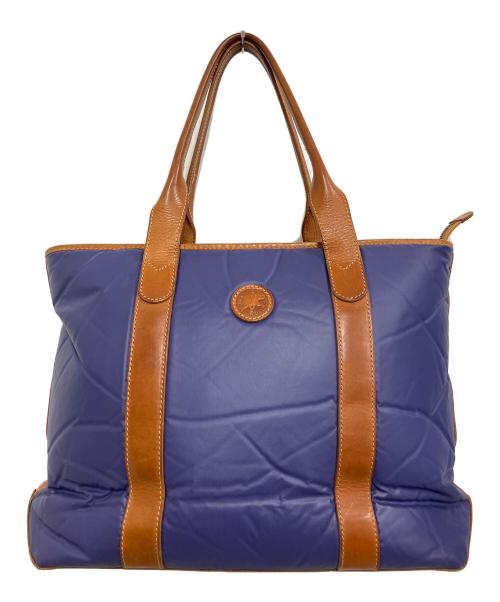 HUNTING WORLD（ハンティングワールド）HUNTING WORLD (ハンティングワールド) レザー切替トートバッグ ネイビー×ブラウンの古着・服飾アイテム