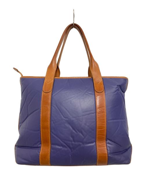 HUNTING WORLD（ハンティングワールド）HUNTING WORLD (ハンティングワールド) レザー切替トートバッグ ネイビー×ブラウンの古着・服飾アイテム