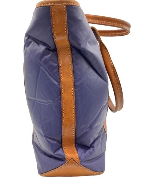 HUNTING WORLD（ハンティングワールド）HUNTING WORLD (ハンティングワールド) レザー切替トートバッグ ネイビー×ブラウンの古着・服飾アイテム