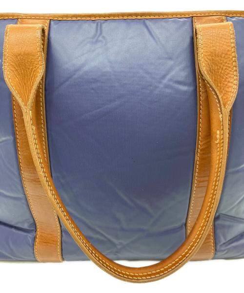 HUNTING WORLD（ハンティングワールド）HUNTING WORLD (ハンティングワールド) レザー切替トートバッグ ネイビー×ブラウンの古着・服飾アイテム