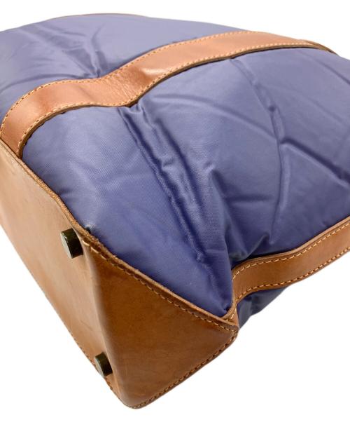 HUNTING WORLD（ハンティングワールド）HUNTING WORLD (ハンティングワールド) レザー切替トートバッグ ネイビー×ブラウンの古着・服飾アイテム