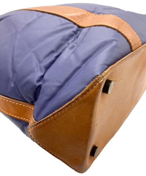 HUNTING WORLD（ハンティングワールド）HUNTING WORLD (ハンティングワールド) レザー切替トートバッグ ネイビー×ブラウンの古着・服飾アイテム