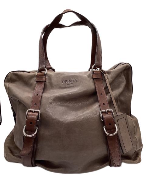 PRADA（プラダ）PRADA (プラダ) ベルテッドレザーボストンバッグ ブラウンの古着・服飾アイテム