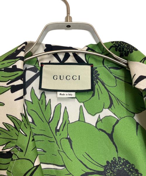 GUCCI（グッチ）GUCCI (グッチ) シルクシャツ グリーン×アイボリー サイズ:XXLの古着・服飾アイテム