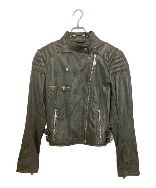 MCQ（マックキュー）MCQ (マックキュー) レザーライダースジャケット カーキ サイズ:IT40の古着・服飾アイテム