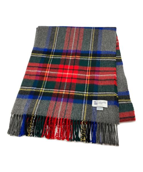 JOHNSTONS OF ELGIN（ジョンストンズオブエルガン）JOHNSTONS OF ELGIN (ジョンストンズオブエルガン) マフラー グレー×レッドの古着・服飾アイテム