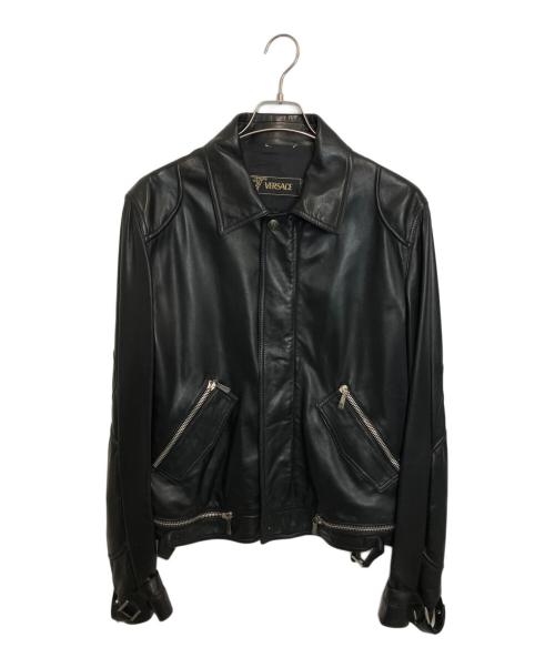 VERSACE（ヴェルサーチェ）VERSACE (ヴェルサーチェ) シングルライダースジャケット ブラック サイズ:XLの古着・服飾アイテム