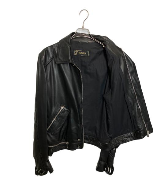 VERSACE（ヴェルサーチェ）VERSACE (ヴェルサーチェ) シングルライダースジャケット ブラック サイズ:XLの古着・服飾アイテム