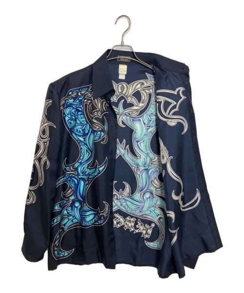 VERSACE（ヴェルサーチェ）VERSACE (ヴェルサーチェ) シルクシャツ ネイビー サイズ:50の古着・服飾アイテム
