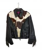 Veruducciヴァドゥーチ）の古着「レザーハラコフリンジジャケット」｜ブラック×ホワイト