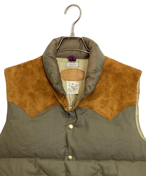 WAREHOUSE（ウエアハウス）WAREHOUSE (ウエアハウス) RockyMountainFeatherBed (ロッキーマウンテンフェザーベッド) WH HBT DOWN VEST カーキ×ブラウン サイズ:XLの古着・服飾アイテム