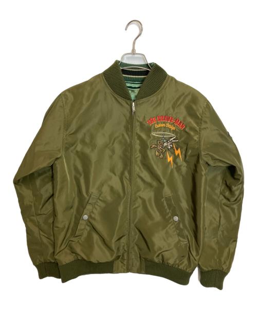 LOONEY TUNES（ルーニーチューンズ）LOONEY TUNES (ルーニーチューンズ) Brave-man リバーシブルスカジャン カーキ×グリーン サイズ:Mの古着・服飾アイテム